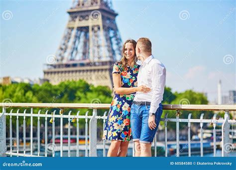 Young Romantic Couple Having A Date In Paris Stock Photo Image Of