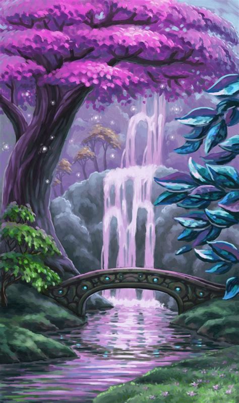 Fairy Forest By Anekashu On Deviantart Waterfall Paintings Landscape