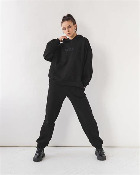 Womens Tracksuit Set Black Tracksuit With Trousers Oversized Etsy