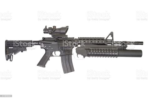An M4a1 Carbine Equipped With An M203 Grenade Launcher Stock Photo