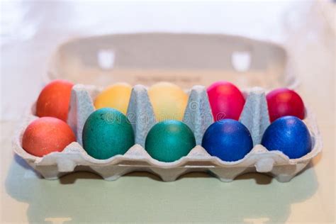 Colourful Self Dyed Easter Eggs In An Egg Carton Germany Stock Photo