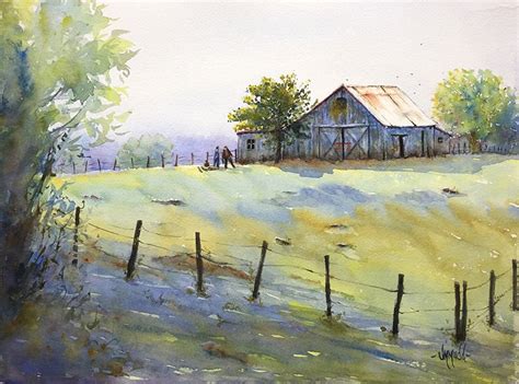 Spring Farm 2 Watercolor Barns Watercolor Landscape Farm Paintings