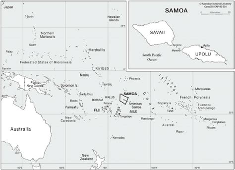 Map Of The South Pacific Ocean Showing The Location Of Samoa Formerly