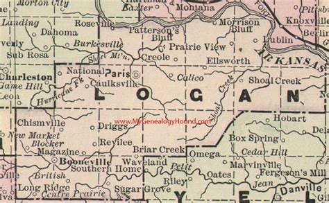 Logan County Arkansas Circa 1889 Genealogy Map Logan County Driggs