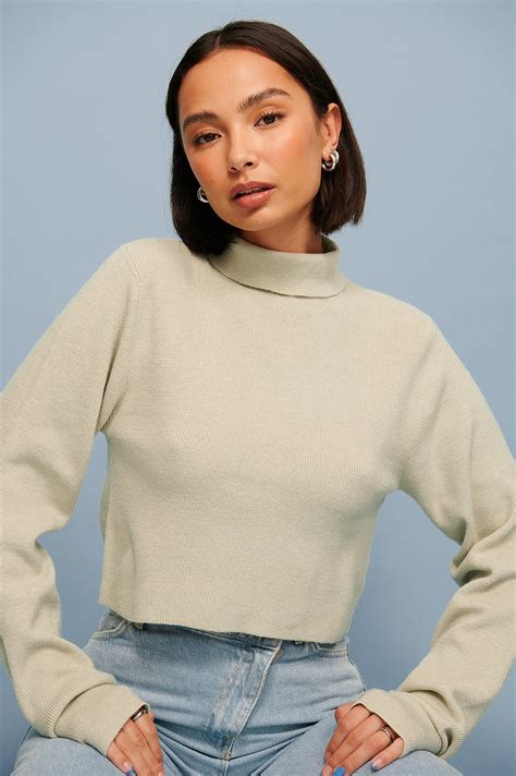 Ribb Knitted High Neck Sweater Beige Na