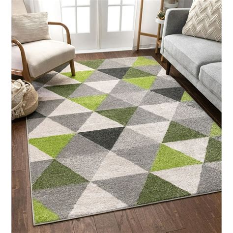 Well Woven Isometry Green And Grey Modern Geometric Triangle Pattern Area