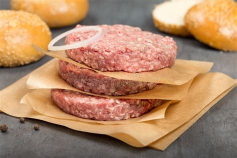 Chopped Meat And The Buns For Hamburger Stock Photo Image Of Patties