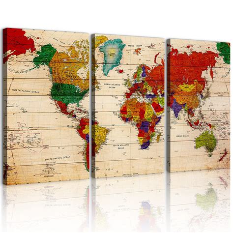 Large World Map Canvas Wall Art For Living Room Vintage Map Of The