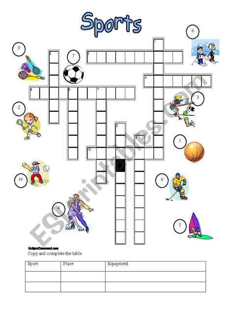 Sports Crossword Esl Worksheet By Tgyorgyi