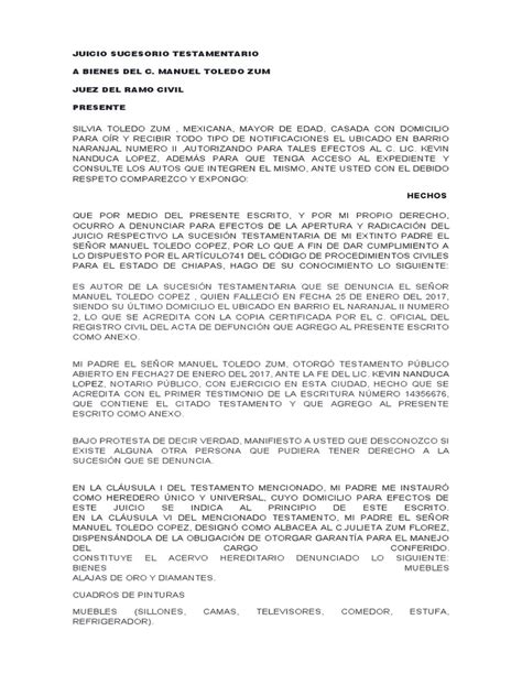 Juicio Sucesorio Testamentario Pdf Voluntad Y Testamento