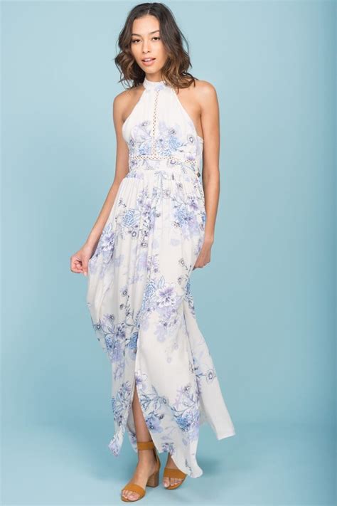 Shop The Baylor Floral Print Halter Maxi Dress Beige Selfie Leslie