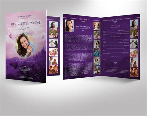 Purple Sky Funeral Program Large Word Publisher Template 4 Etsy