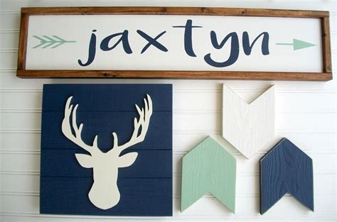 Hand Painted Custom Baby Name Sign Arrows And Deer Head Sign Baby