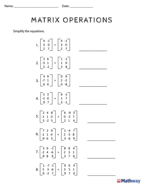 Adding And Subtracting Matrices Worksheet