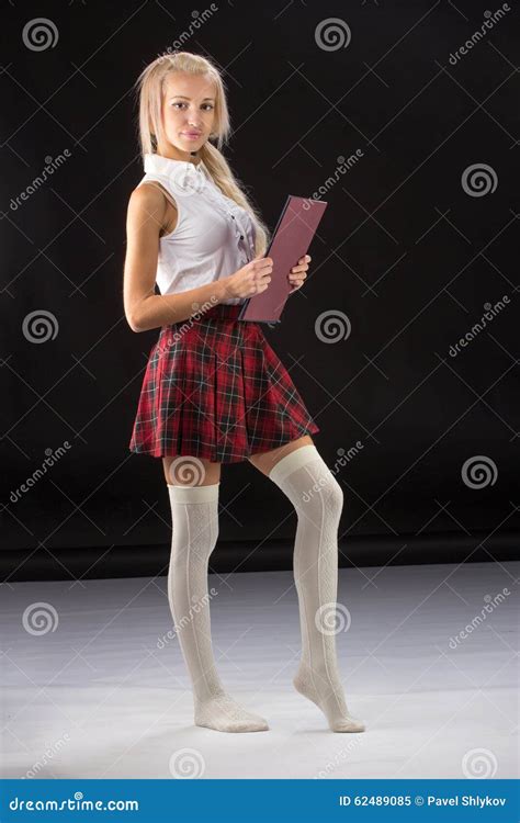 Lovely Girl In Plaid Short Skirt Stock Image Image Of High Shirt 62489085