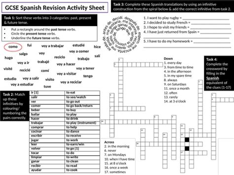 Gcse Spanish Revision Activity Worksheet Teaching Resources