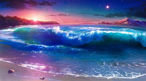 Starry Night Over The Seashore Fantasy Landscape Backiee