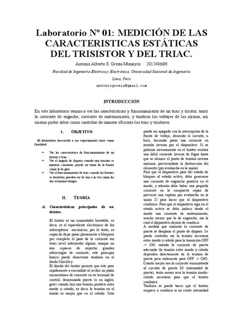 Medicion De Las Caracteristicas Estaticas Del Tiristor Y Del Triac