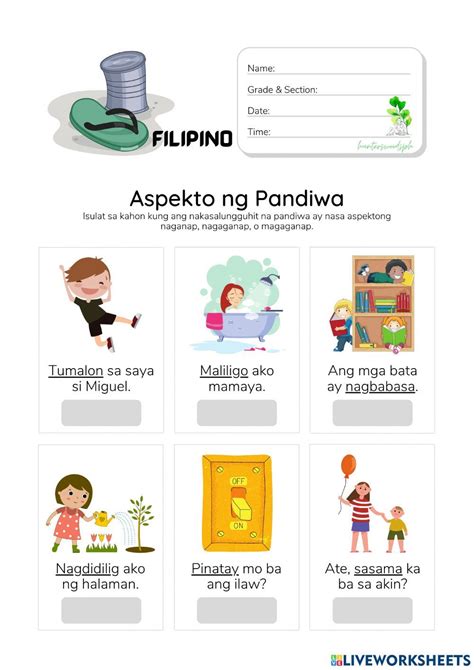 Aspekto Ng Pandiwa Hunterswoodsph Filipino Worksheet Interactive