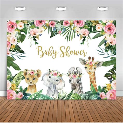 Buy Moca Girl Jungle Baby Shower Backdrop 7x5ft Floral Elephant Lion