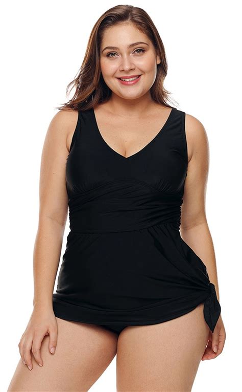 Black High Waist Two Piece V Neck Plus Size Swimsuit