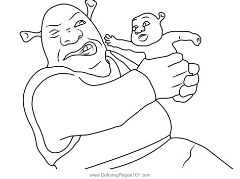 Shrek With His Baby Coloring Page For Kids Free Shrek The Third