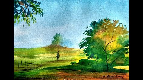 How To Draw Simple Landscape Painting In Watercolor Paint With David