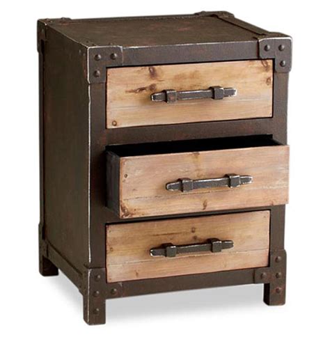 Chester Industrial Rustic Raw Steel Wood Storage End Table Kathy Kuo Home