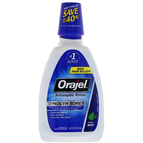 Orajel Antiseptic Rinse For All Mouth Sores Fresh Mint 16 Fl Oz 473