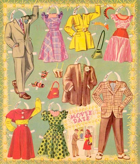 Vintage Paper Doll Printable Pdf Summer Date Paper Dolls 40s 1940s