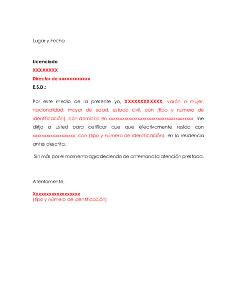 Carta De Residencia Formatos Y Ejemplos Word Para Imp
