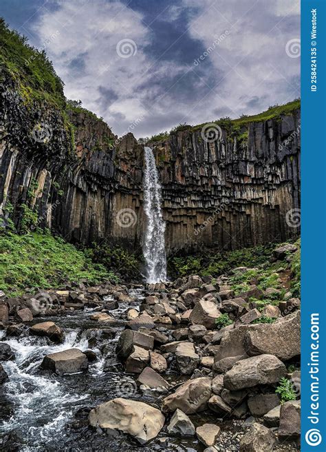 Beautiful View Of Svartifoss Waterfall Iceland Stock Image Image Of