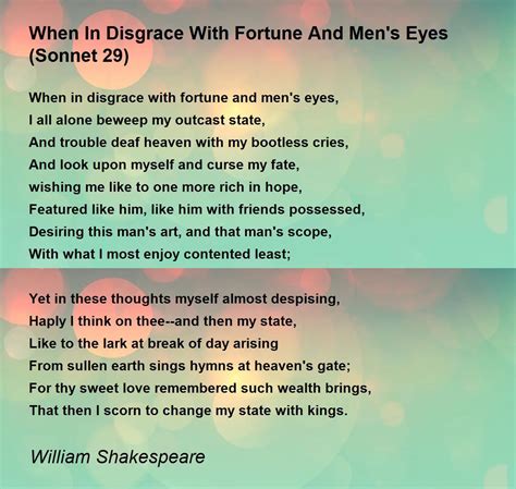 When In Disgrace With Fortune And Mens Eyes Sonnet 29 Poem By William Shakespeare Poem Hunter