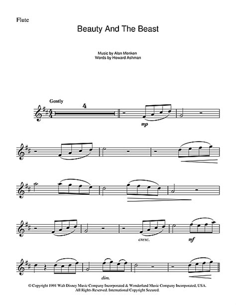 Beauty And The Beast Sheet Music By Alan Menken Flute 100918