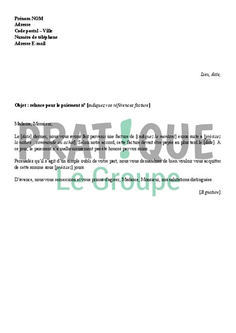 Lettre De Relance Pour Le Paiement D Une Facture Financial Report My