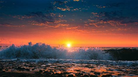 Download Horizon Sunset Sea Ocean Nature Wave Hd Wallpaper