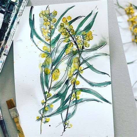 Original Watercolor Painting Of Mimosa Tree Floral Original Etsy
