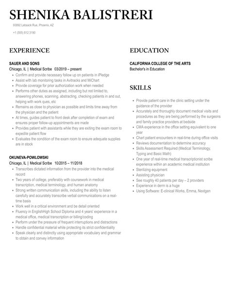 Medical Scribe Resume Samples Velvet Jobs