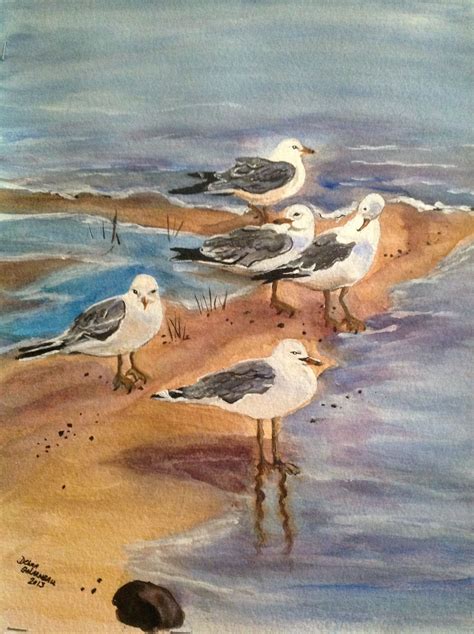 Seagulls On The Beach Watercolor By Debra I Galarneau 52513 Beach
