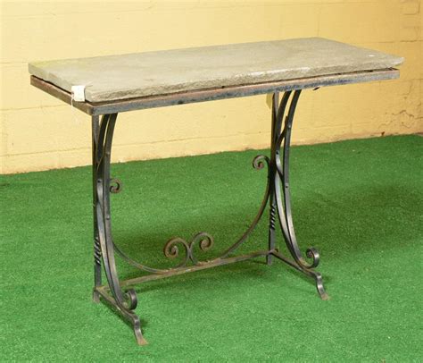 Sold Price Vintage Wrought Iron And Stone Console Table October 2