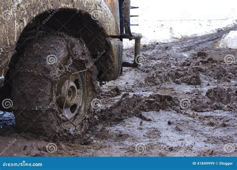 Chained Up Tire On A Very Muddy Road Stock Image Image Of Stuck