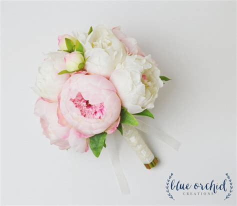 Peony Bouquet With White And Pink Peonies Silk Peony Wedding Bouquet