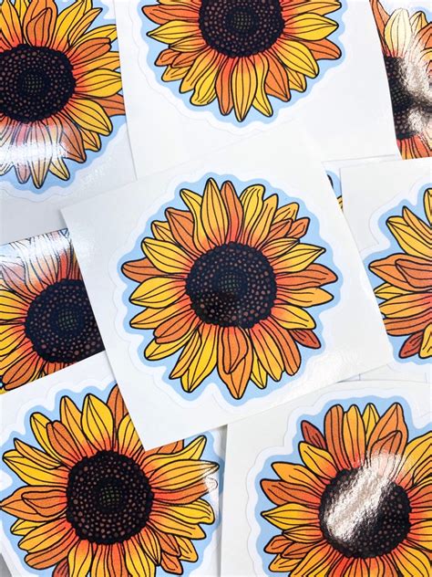 Sunflower Vinyl Sticker Flower Stickers Laptop Sticker Etsy