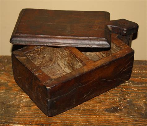 Antique Primitive Carved Wooden Spice Box 1 Piece Hewn Container With
