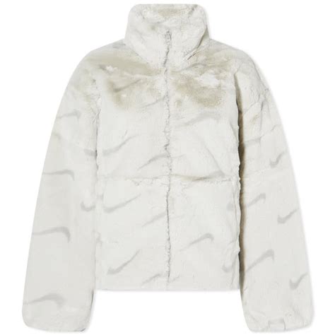 Nike Faux Fur Aop Swoosh Jacket In White Lyst Australia