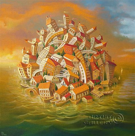 Privedentsev Gennady Surreal City On The Water Surrealism Painting