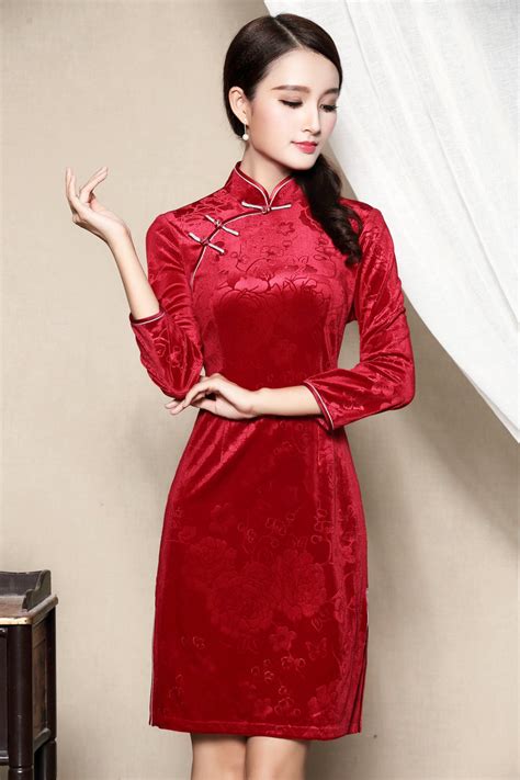 delightful red velvet chinese dress cheongsam qipao qipao cheongsam and dresses women