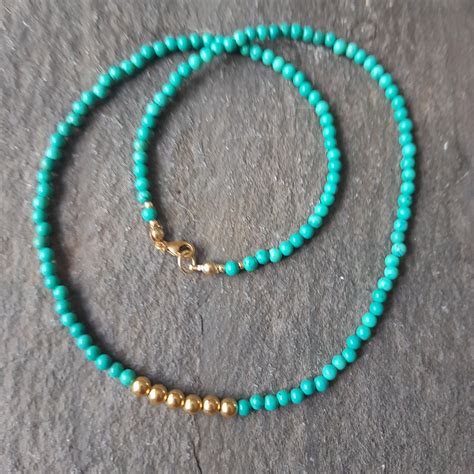Turquoise Choker Necklace Sterling Silver Or 18K Gold Fill Real Tiny