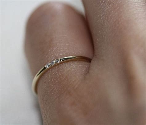 Big Sale 14k Solid Gold Diamond Band Minimalist Diamond Ring 1mm Full