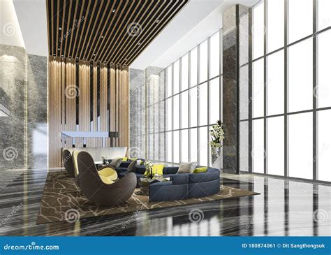 3d Rendering Grand Luxury Hotel Reception Hall And Lounge Restaurant
